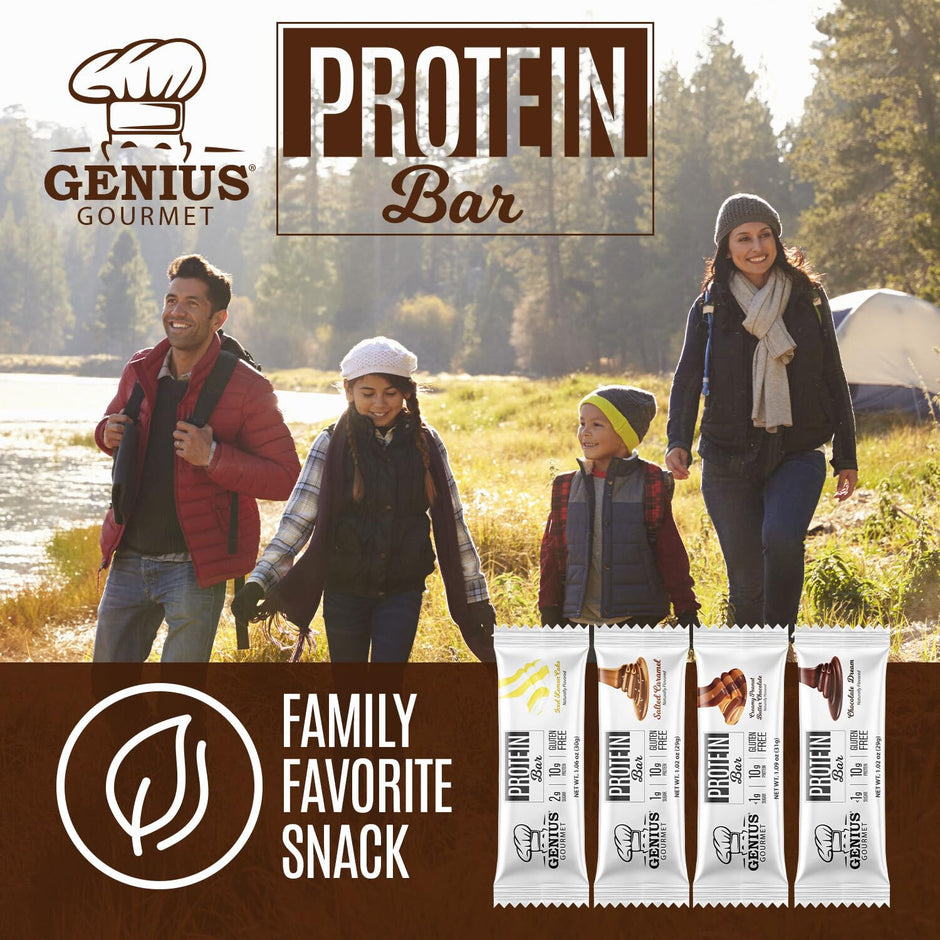 Genius Gourmet Protein Bar, Chocolate Peanut Butter, Keto Snack, Low Carb, Low Sugar & Gluten Free, Protein Snacks for Adults, 10G of Whey Protein per Protein Bar, 5 Net Carbs, 20 Count