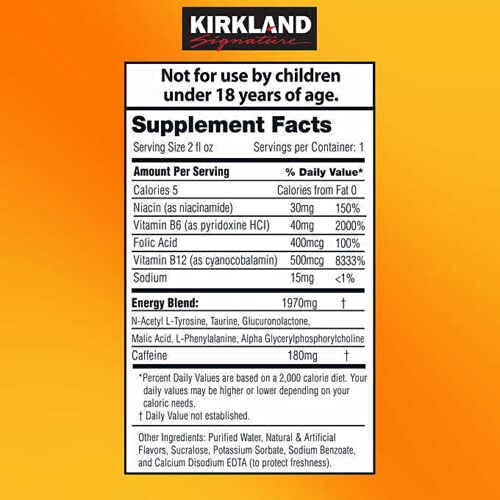 Kirkland Signature Energy Shot, Dietary Supplement: 48 Bottles Variety Pack of 2 Fl Oz